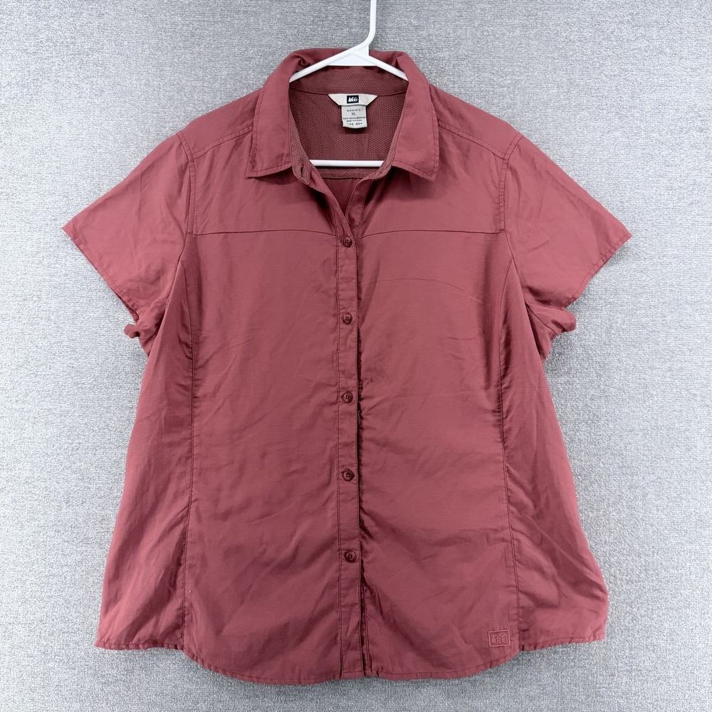 REI Hiking Shirt Women Size XL Muted Red Short Sleeve Pockets Outdoor